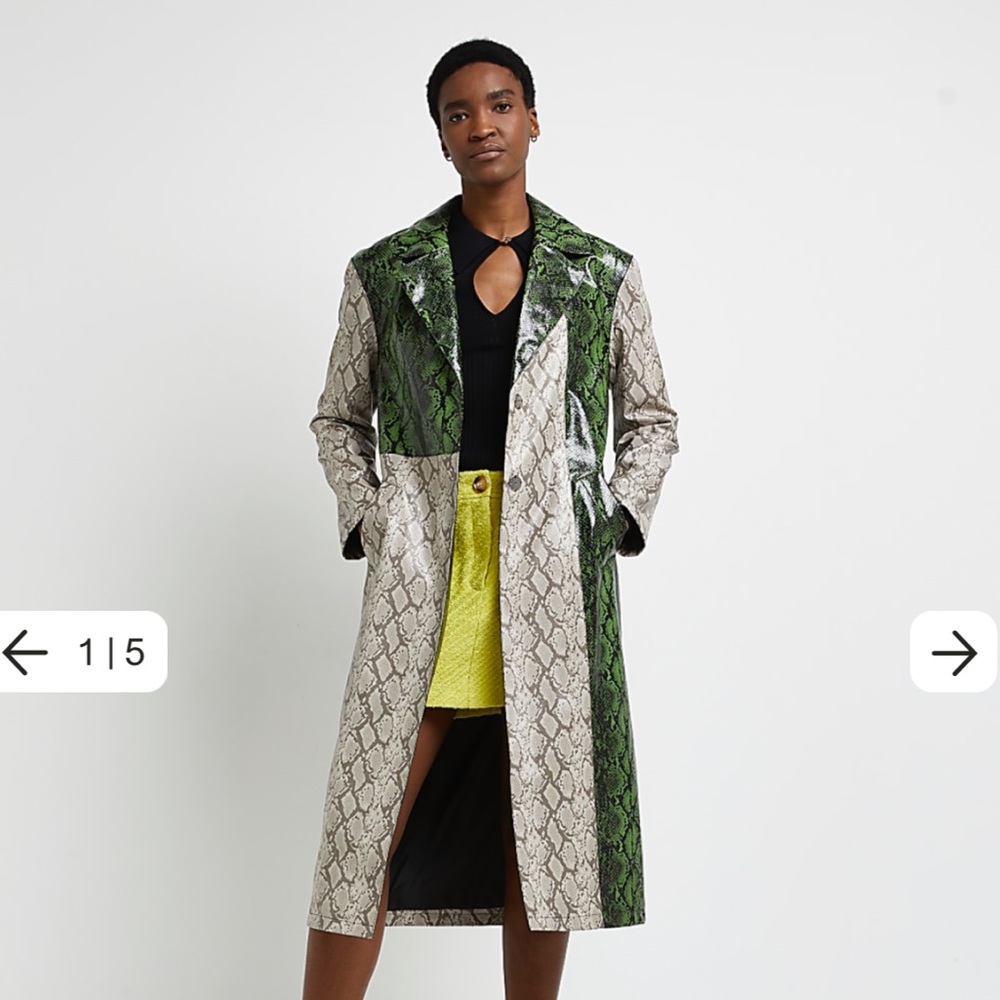 River Island Animal Crocodile Print Faux PU Leather Unique Print Coat